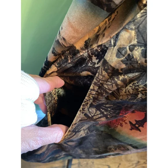 Women's Velvet Long Sleeve Dress L Brown Orange Abstract Print - Picture 4 of 8